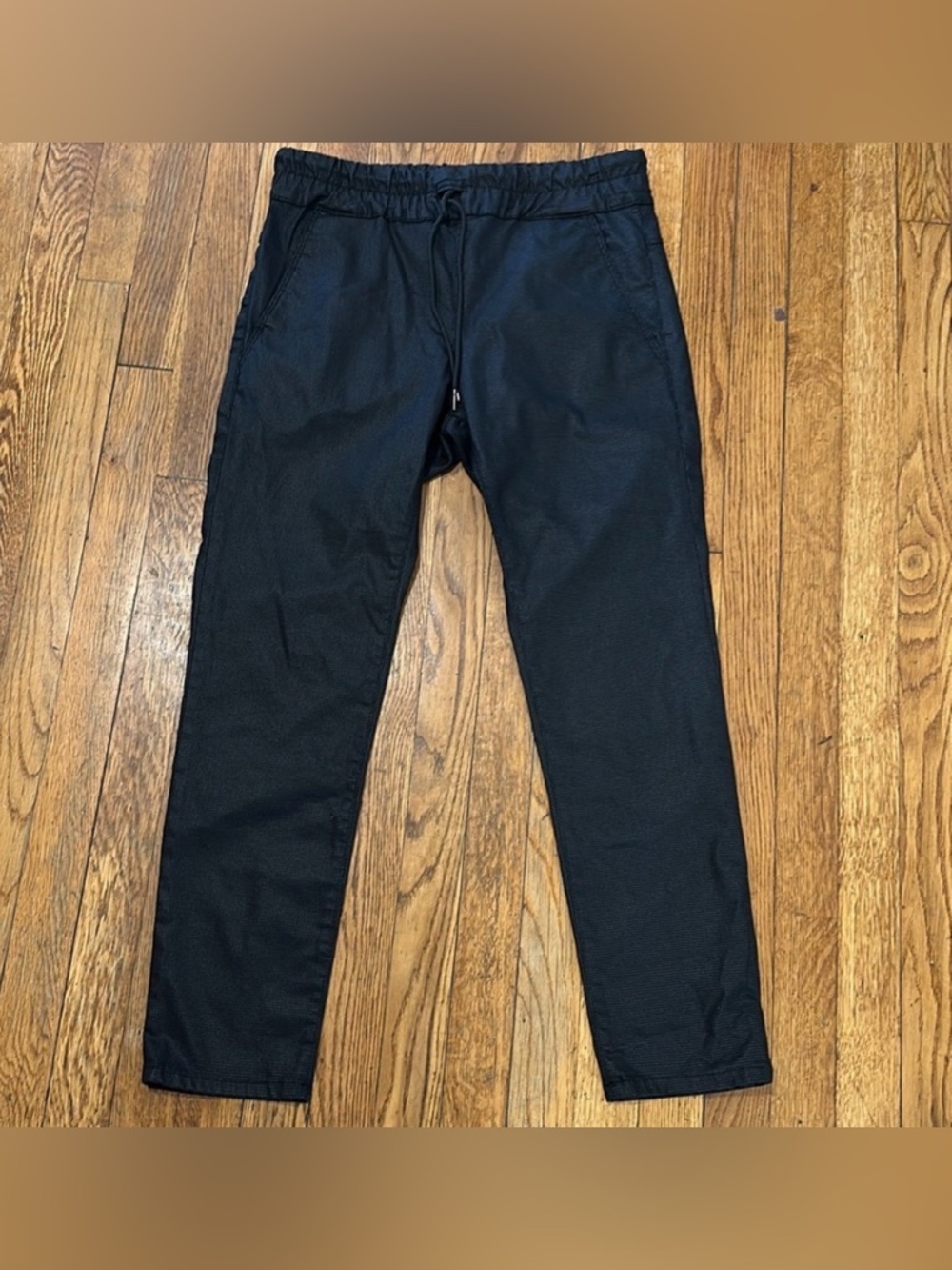 Bevy Flog Shely Black check Textured drawstring Jogger Pants size 30 - Picture 2 of 5